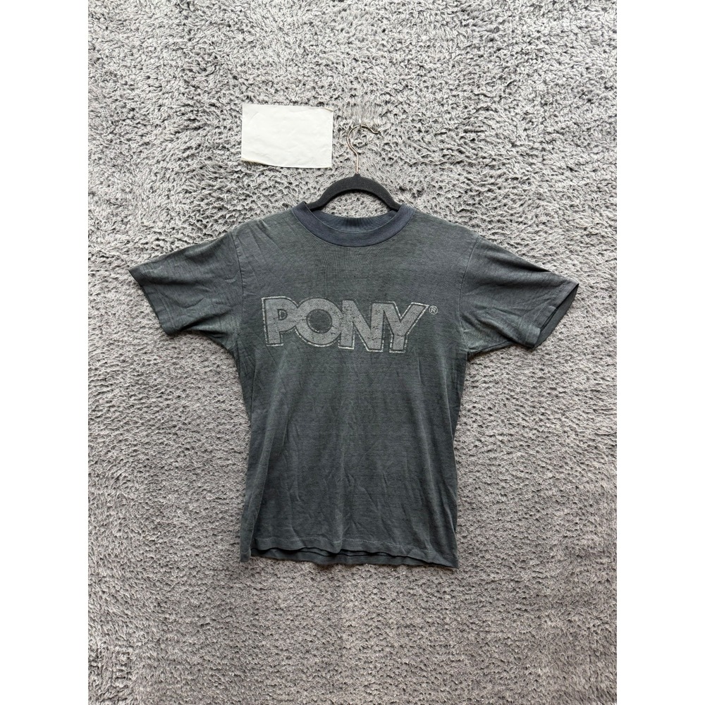 Vintage 80s Pony Logo Slim Fit Crewneck Short Sleeve T-Shirt Grey Mens Size S/M